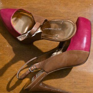 BCBG two toned slinged heels